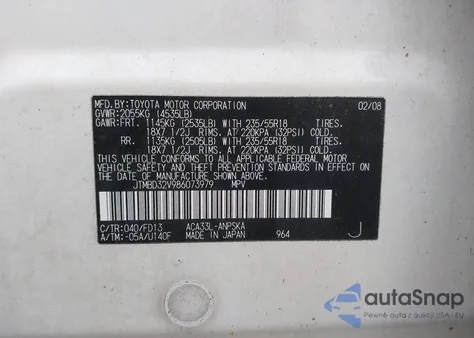 2008 Toyota Rav4 Sport from USA, damaged, VIN JTMBD32V986073979